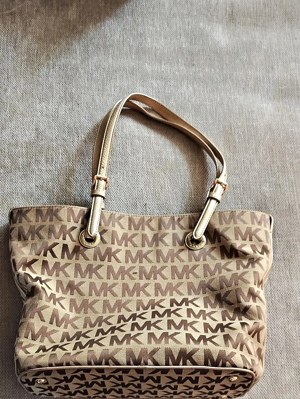 Michael Kors MK Signature Monogram Jacquard Tote Bag in Brown & Beige
